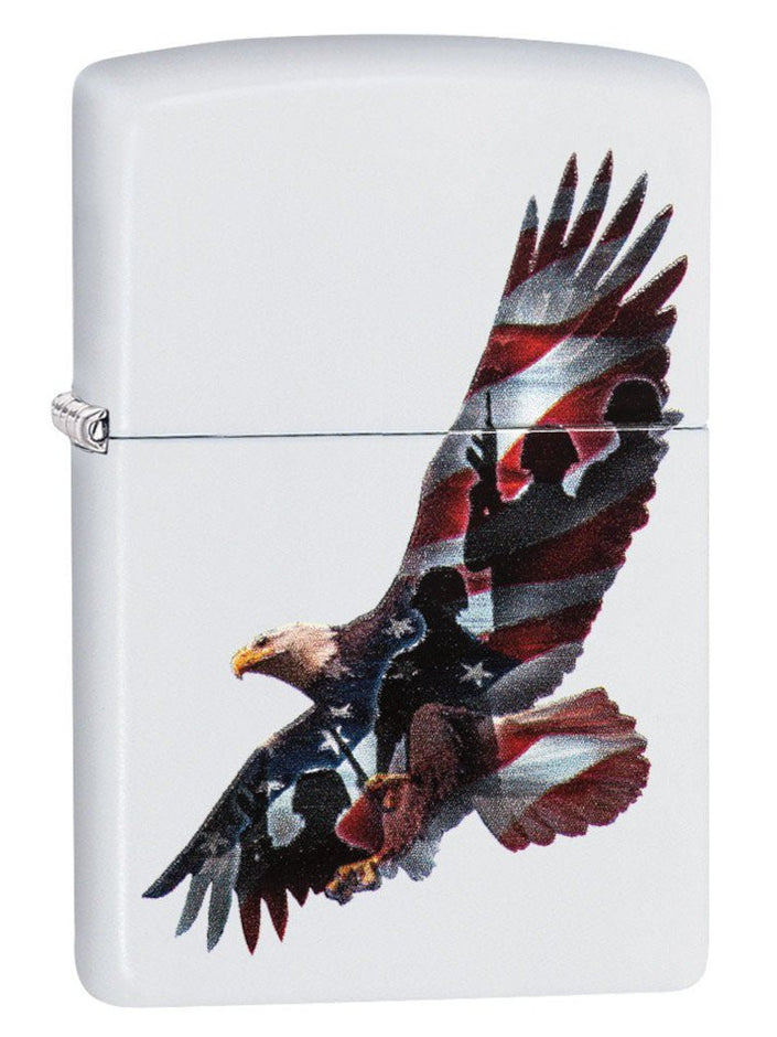 Zippo Lighter: Eagle with Soldiers and Flag - White Matte 29418