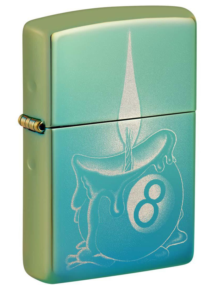 Zippo Lighter: Eight Ball Burning Candle - High Polish Teal 48615