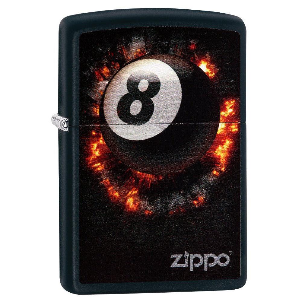 Zippo Lighter: Eight Ball on Fire - Black Matte 79188