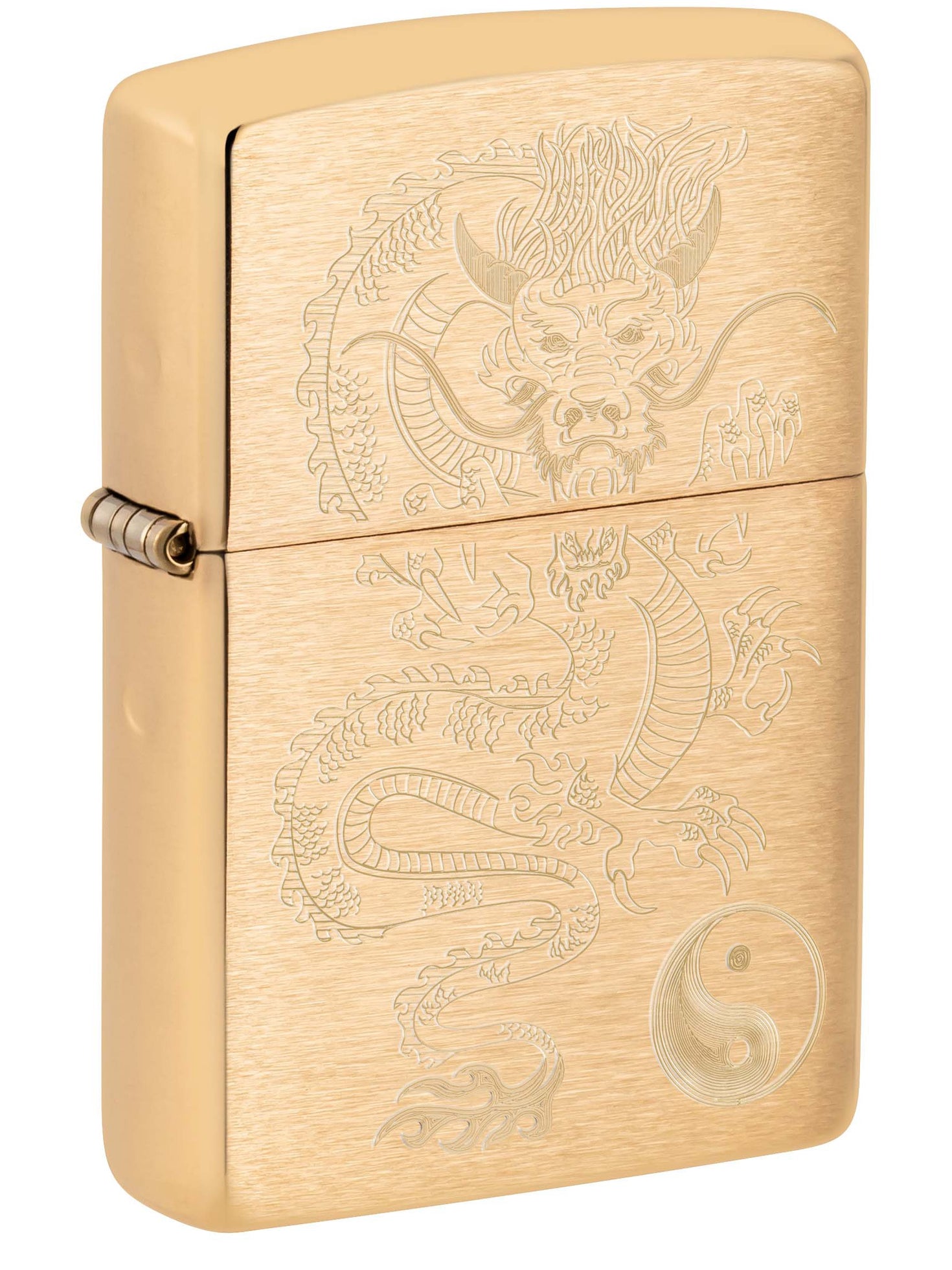 Zippo Lighter: Engraved Asian Dragon - Brushed Brass 81099