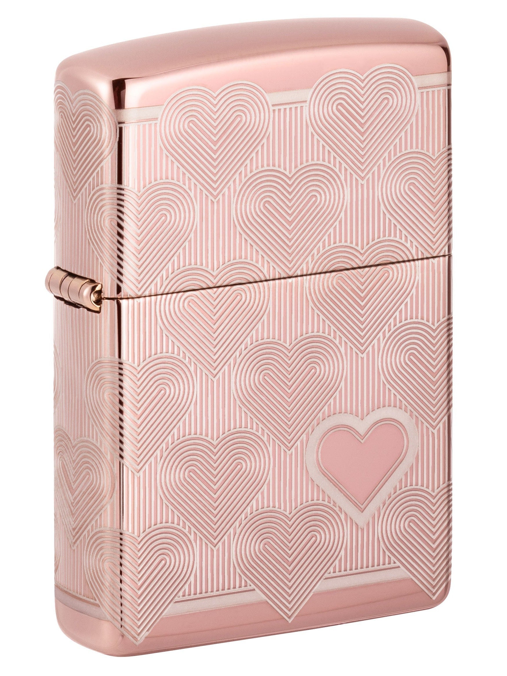 Zippo Lighter: Engraved Hearts, Laser 360 - High Polish Rose Gold 49811