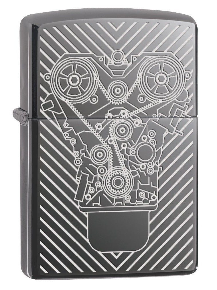 Zippo Lighter: Engraved Motor - Black Ice 76851