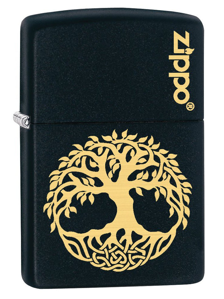 Zippo Lighter: Engraved Tree of Life - Black Matte 78813