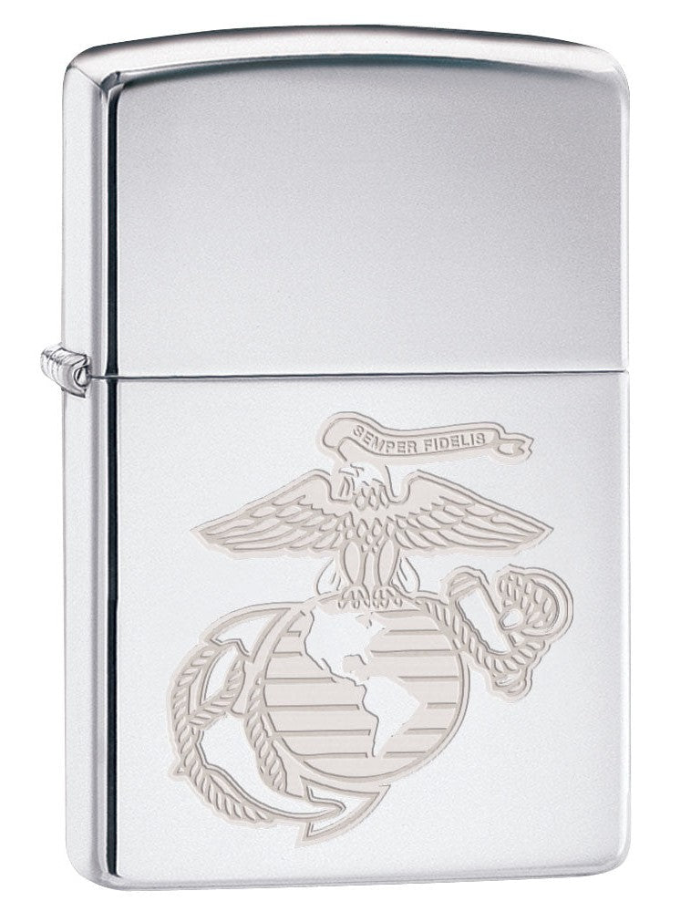 Zippo Lighter: Engraved USMC Marines Logo - High Polish Chrome 80394