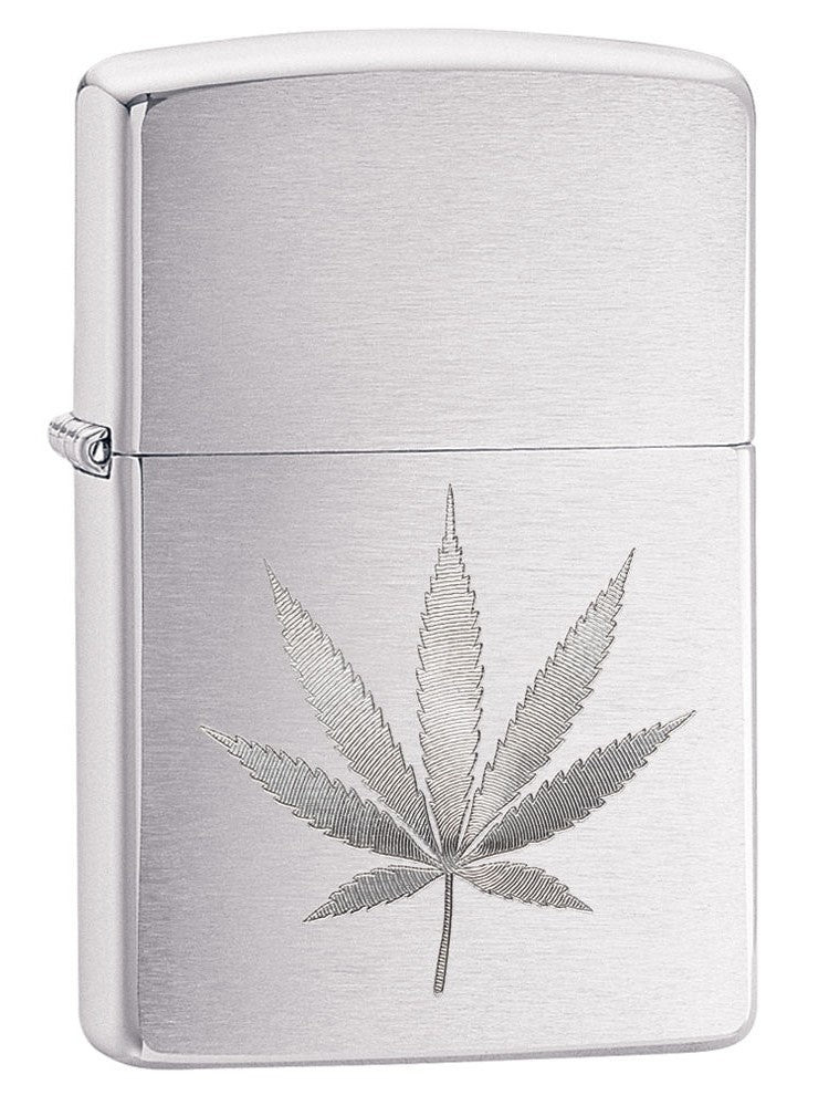 Zippo Lighter: Engraved Weed Leaf - Brushed Chrome 29587