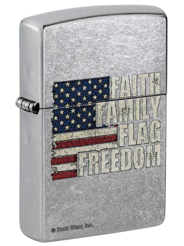 Zippo Lighter: Faith Family Flag Freedom - Street Chrome 81207