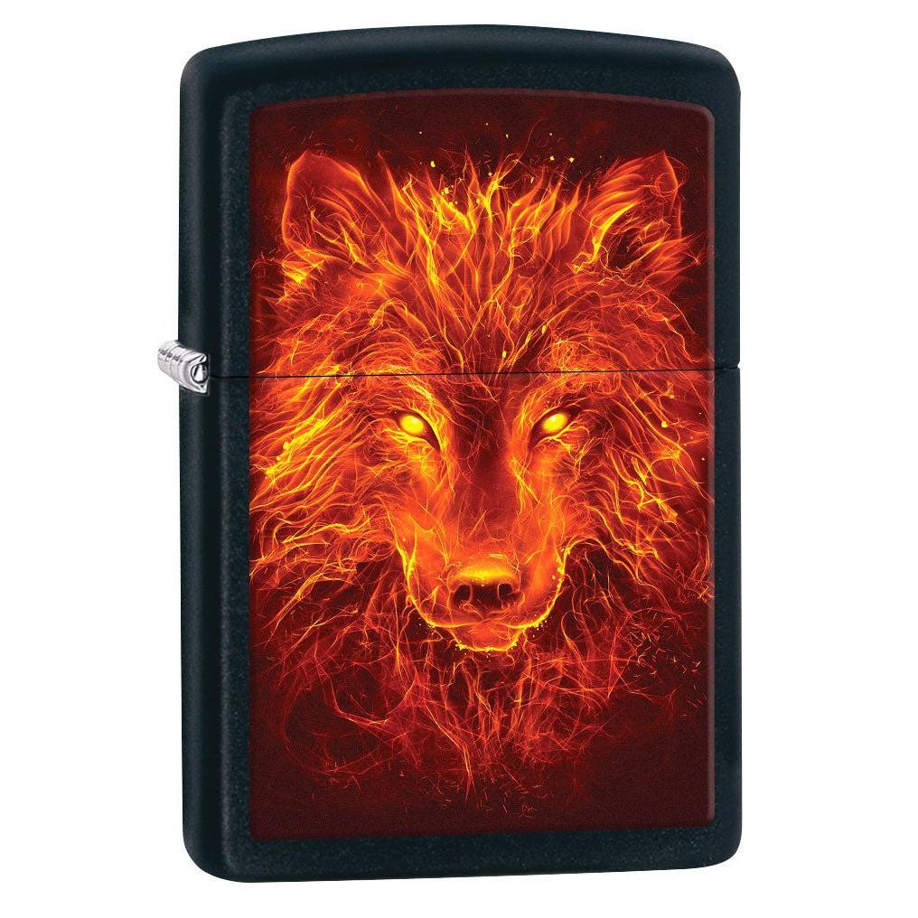 Zippo Lighter: Fiery Wolf - Black Matte 80829