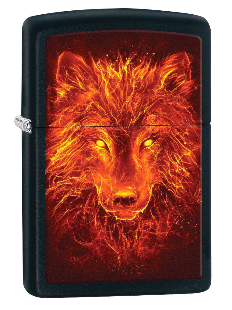 Zippo Lighter: Fiery Wolf - Black Matte 80829