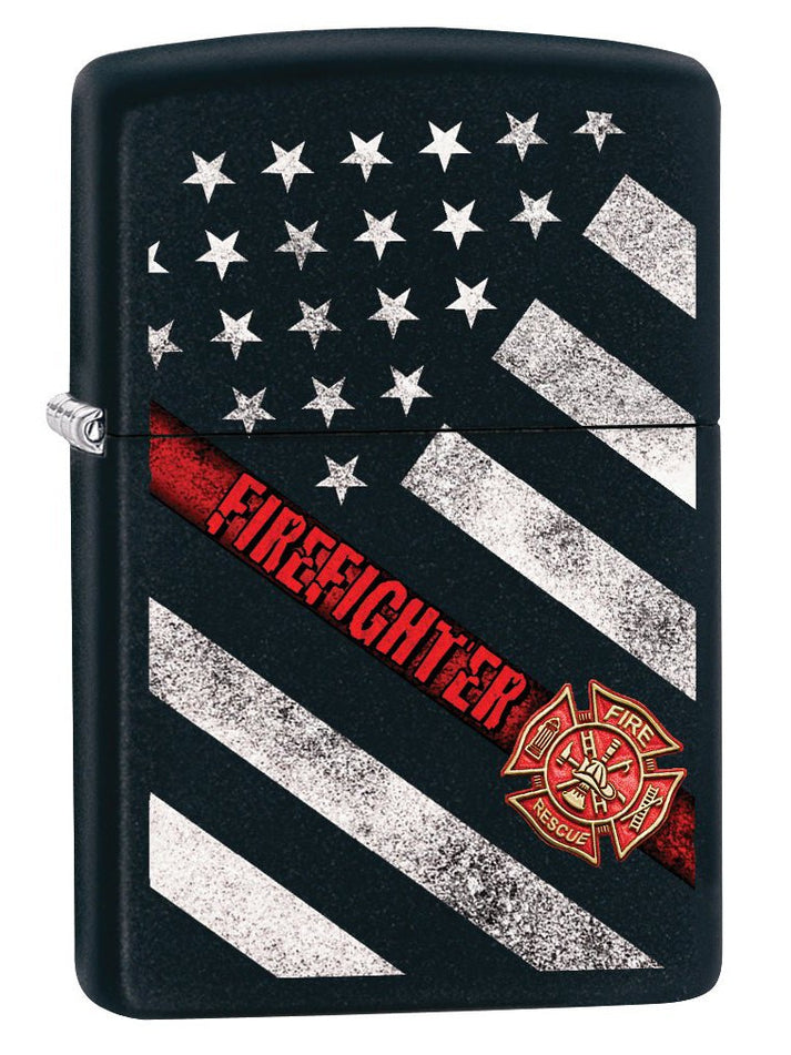 Zippo Lighter: Firefighter Flag - Black Matte 79929