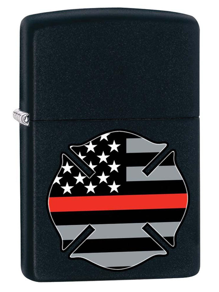 Zippo Lighter: Firefighter Flag, Thin Red Line - Black Matte 81181