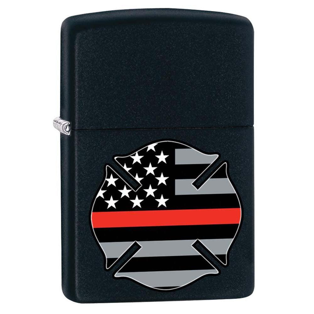 Zippo Lighter: Firefighter Flag, Thin Red Line - Black Matte 81181