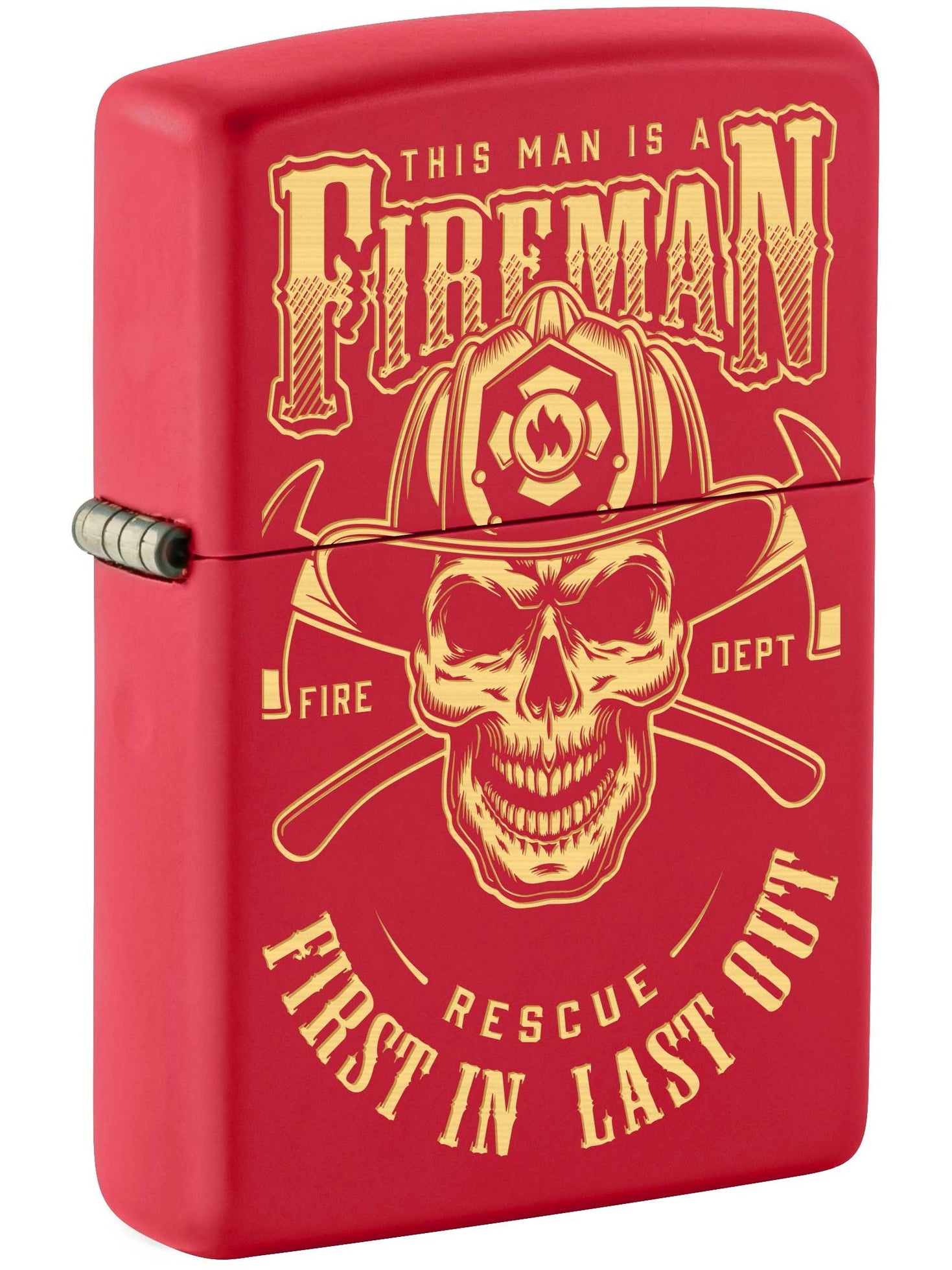 Zippo Lighter: Fireman Skull, Engraved - Red Matte 80966