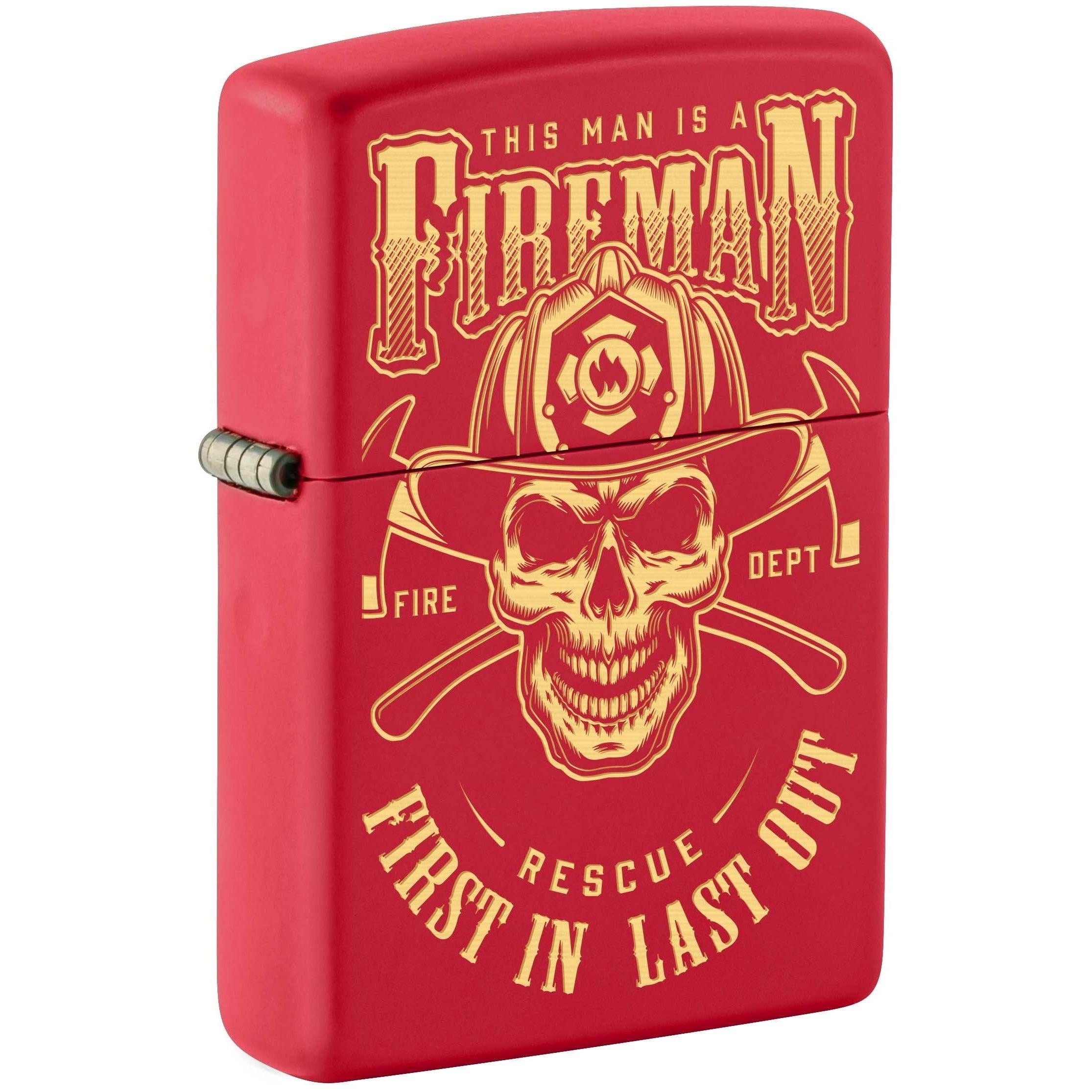 Zippo Lighter: Fireman Skull, Engraved - Red Matte 80966