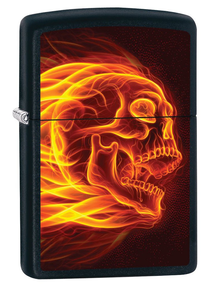 Zippo Lighter: Flaming Skull - Black Matte 79995