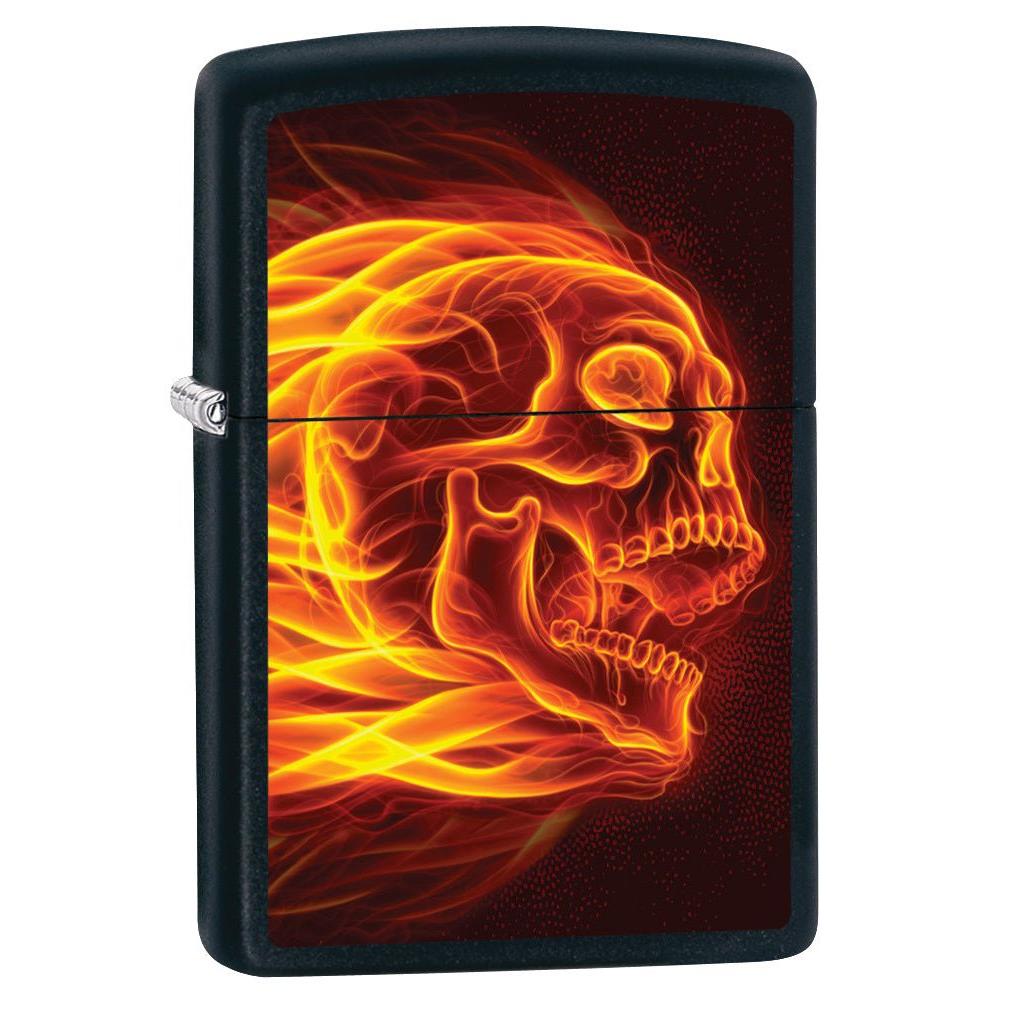 Zippo Lighter: Flaming Skull - Black Matte 79995