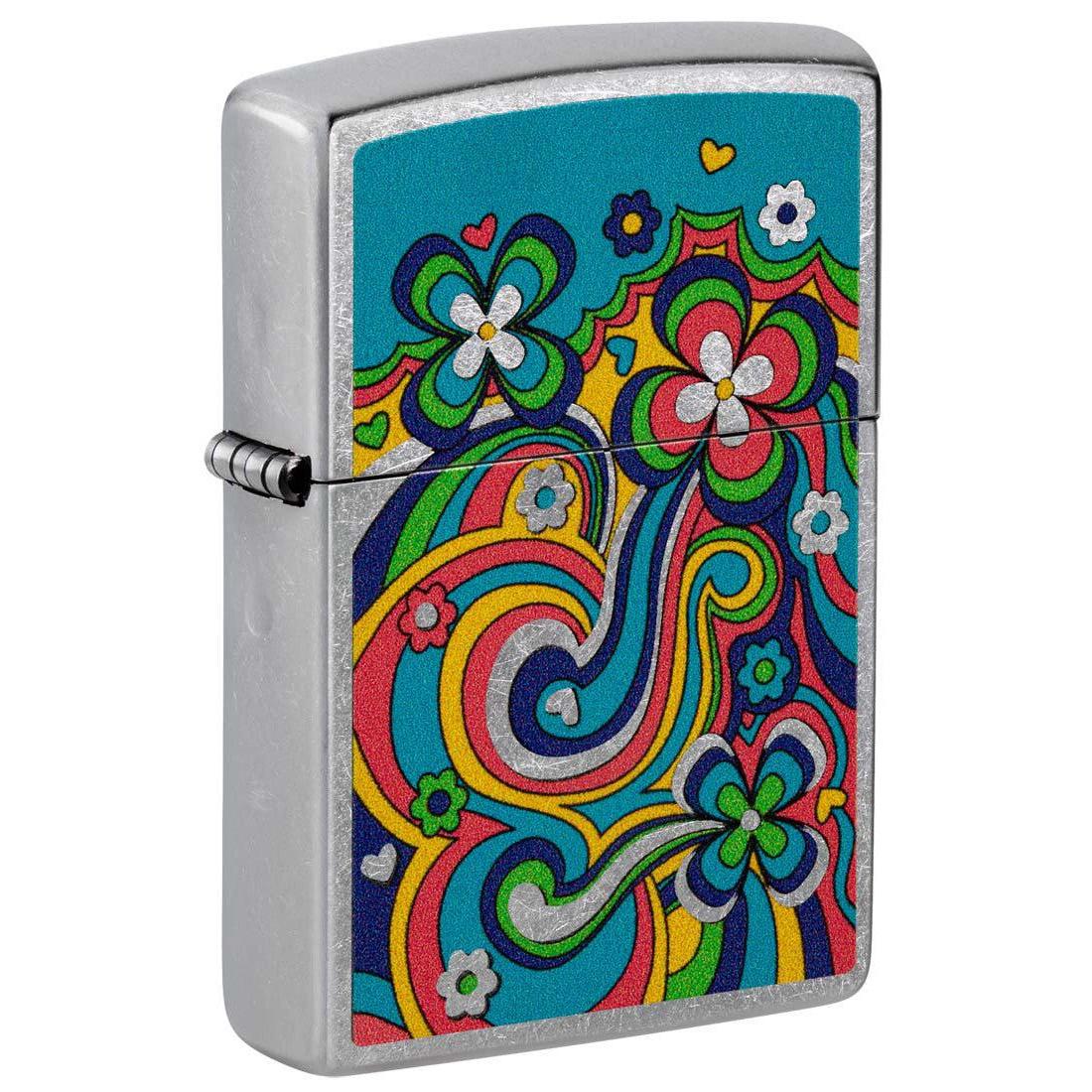 Zippo Lighter: Flower Power Design - Street Chrome 48579