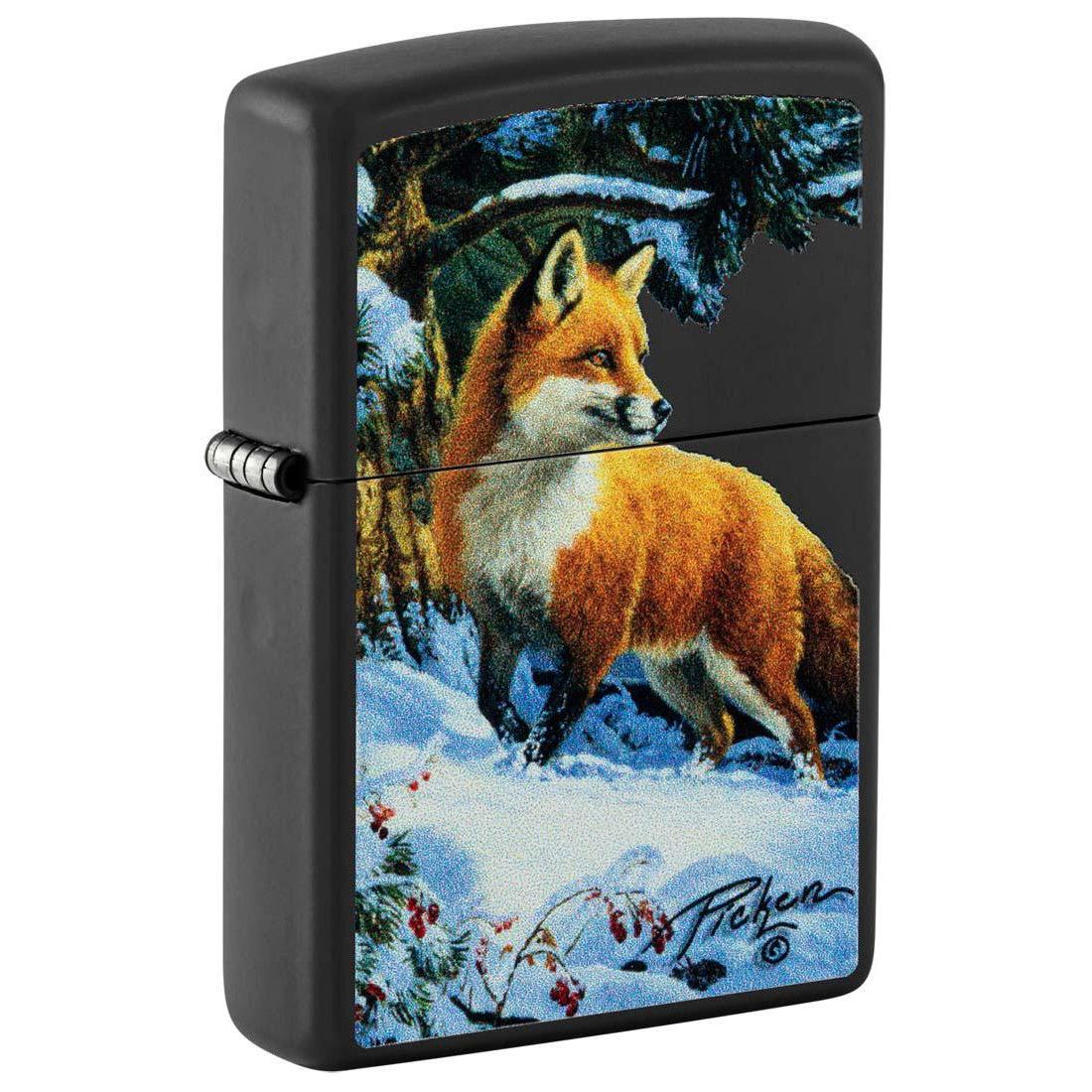 Zippo Lighter: Fox in Snow by Linda Picken - Black Matte 48596
