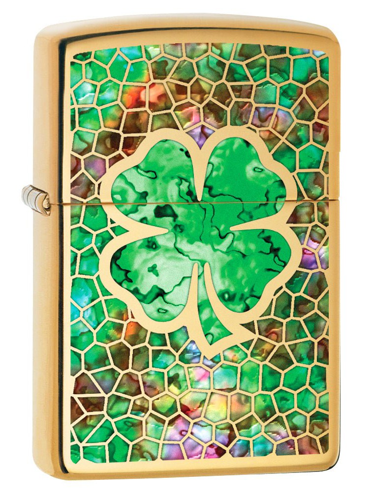 Zippo Lighter: Fusion Four Leaf Clover - High Polish Brass 78459