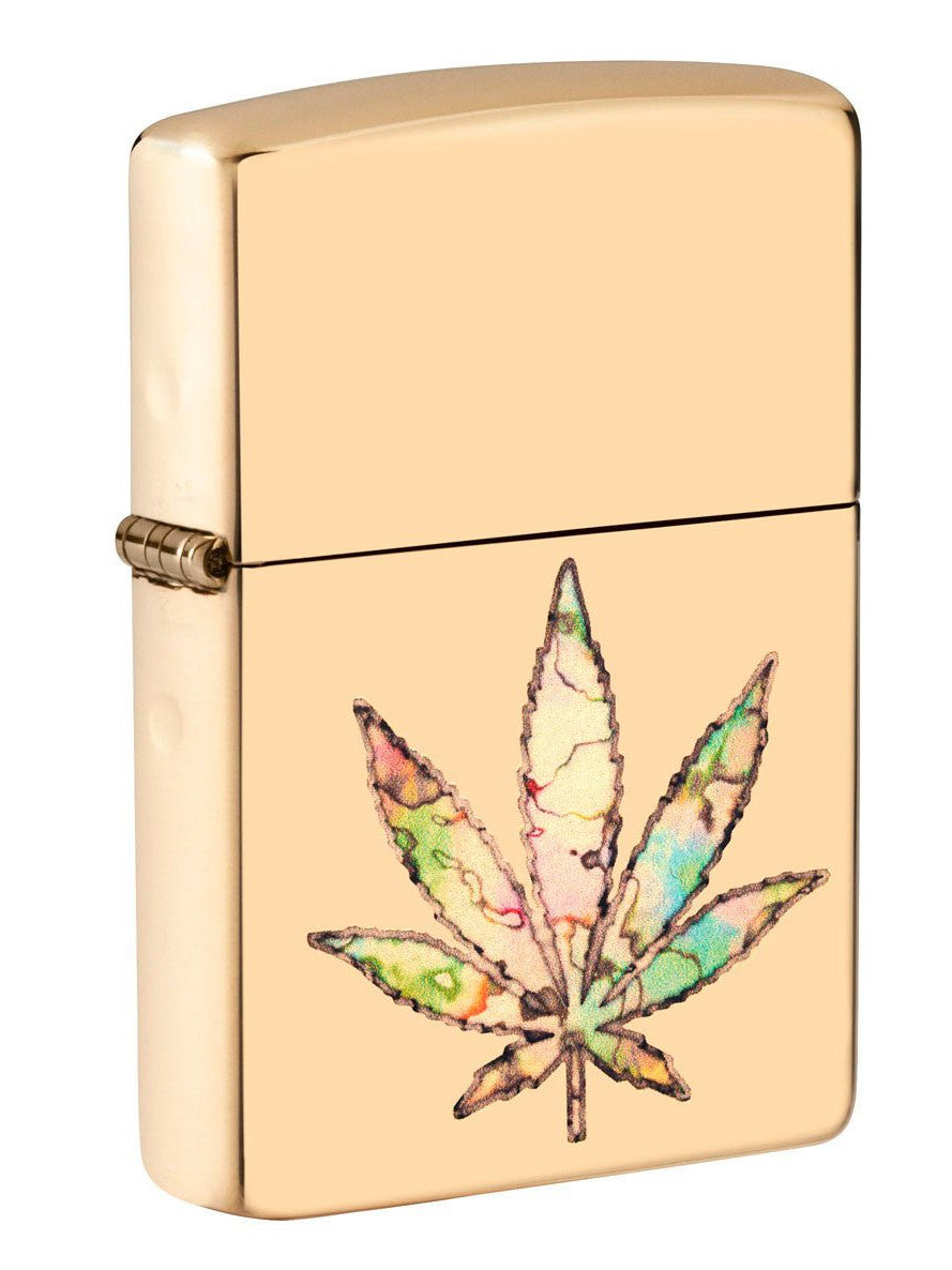 Zippo Lighter: Fusion Weed Leaf - High Polish Brass 49240