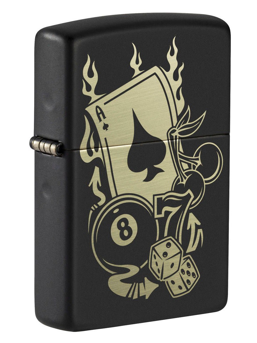 Zippo Lighter: Gambling Icons, Engraved - Black Matte 49257