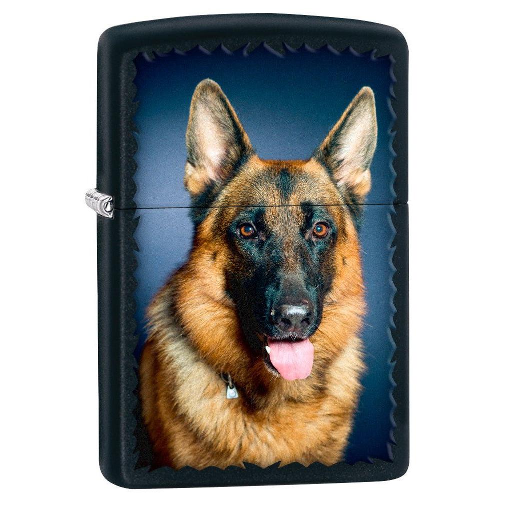 Zippo Lighter: German Shepherd Portrait - Black Matte 76983