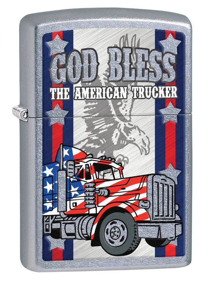 Zippo Lighter: God Bless the American Trucker - Street Chrome 80541