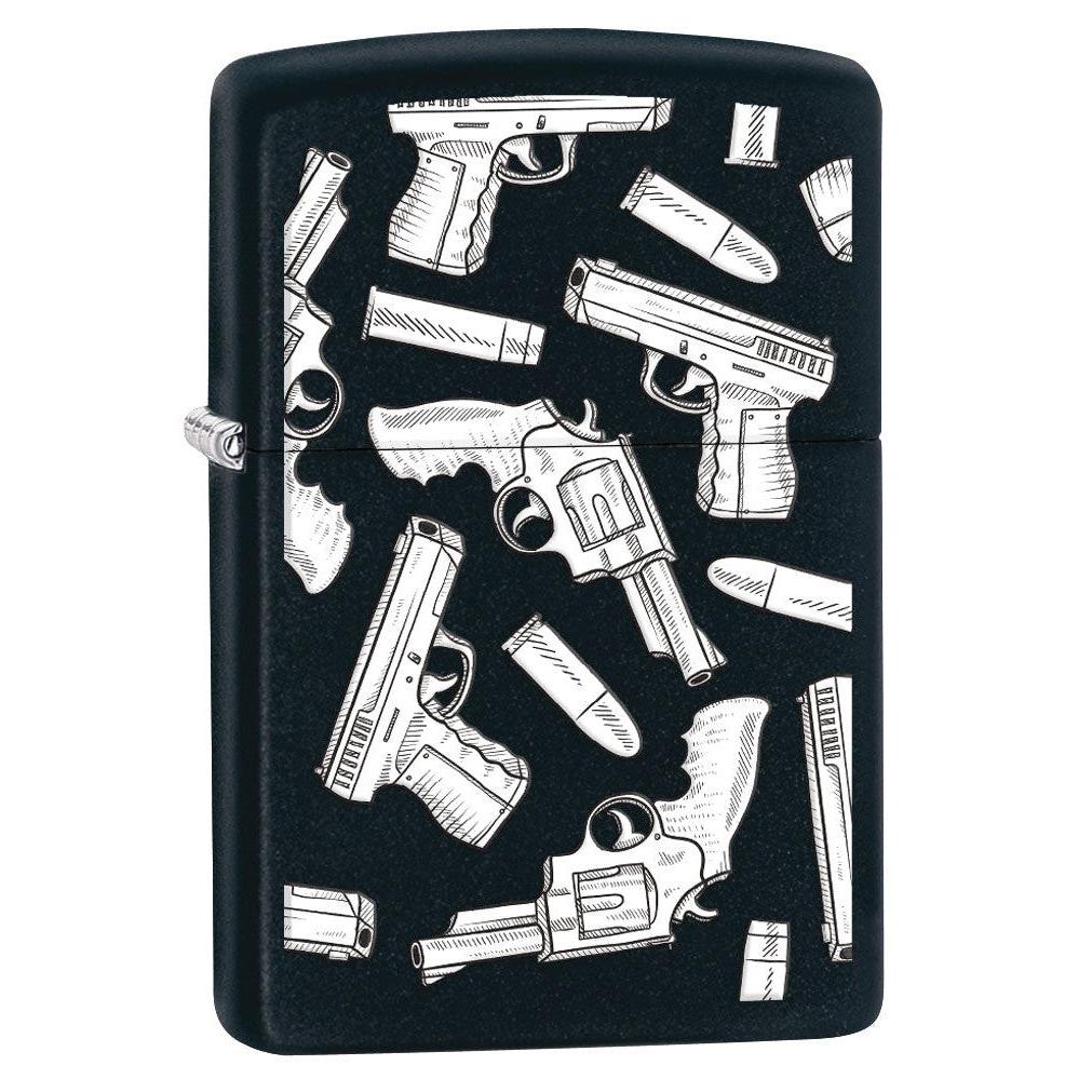 Zippo Lighter: Guns and Bullets Pattern - Black Matte 80508
