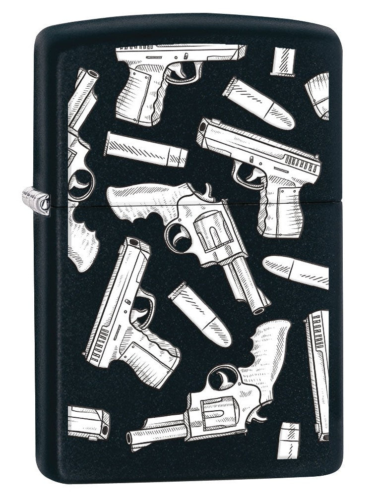 Zippo Lighter: Guns and Bullets Pattern - Black Matte 80508