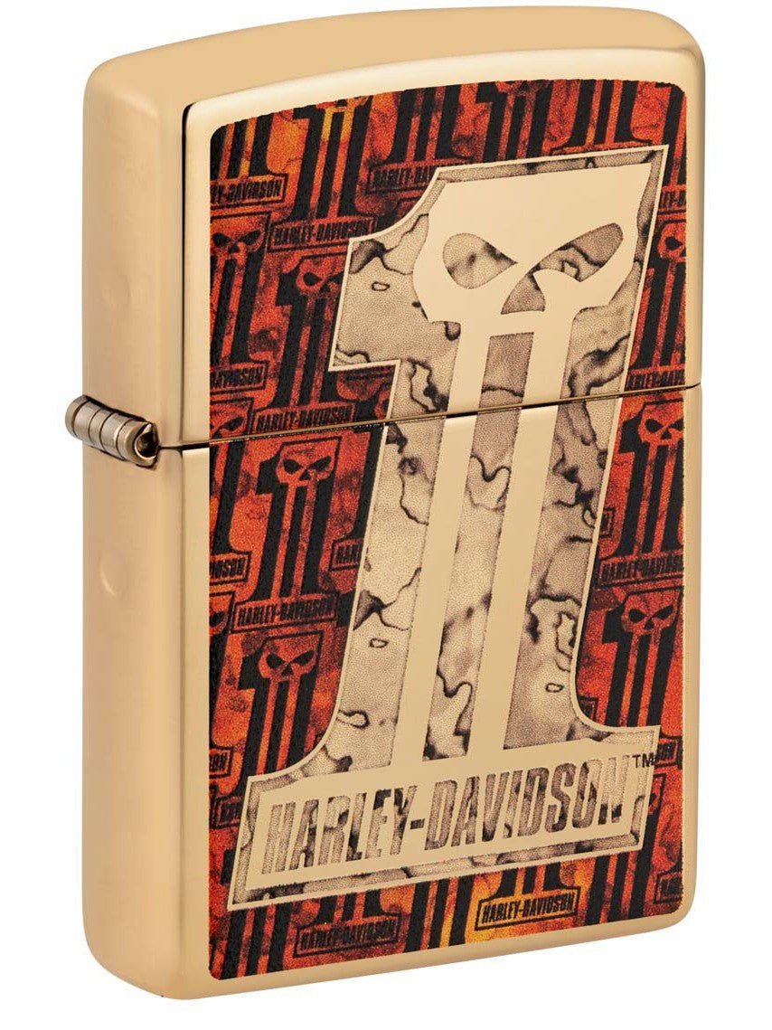 Zippo Lighter: Harley-Davidson #1 Skull Logo - High Polish Brass 48361