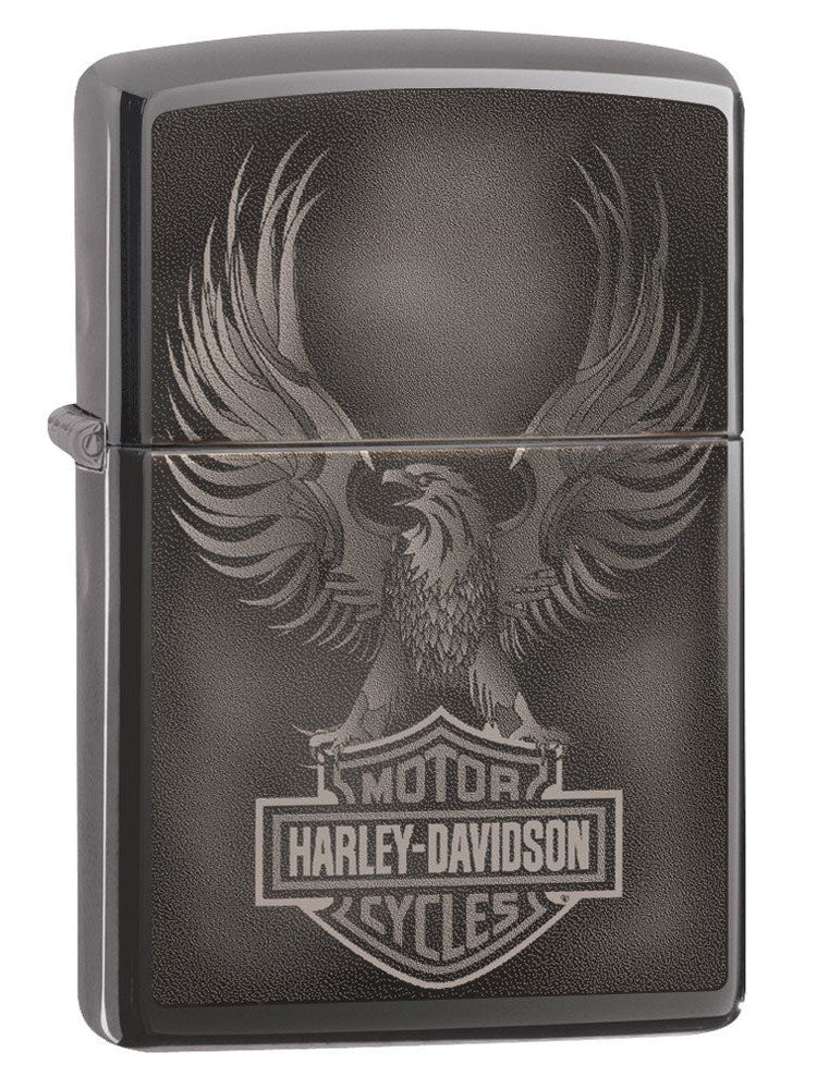 Zippo Lighter: Harley-Davidson Eagle, Photo Image - Black Ice 49044