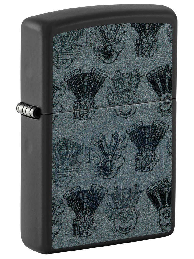 Zippo Lighter: Harley-Davidson Evolution of Engines, Black Light - Black Matte 48600