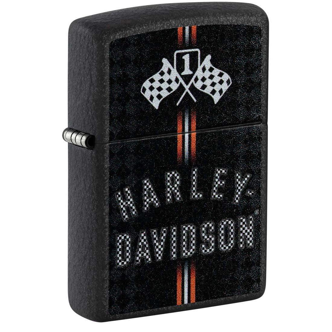 Zippo Lighter: Harley-Davidson Flags and Racing Stripes - Black Crackle 48558