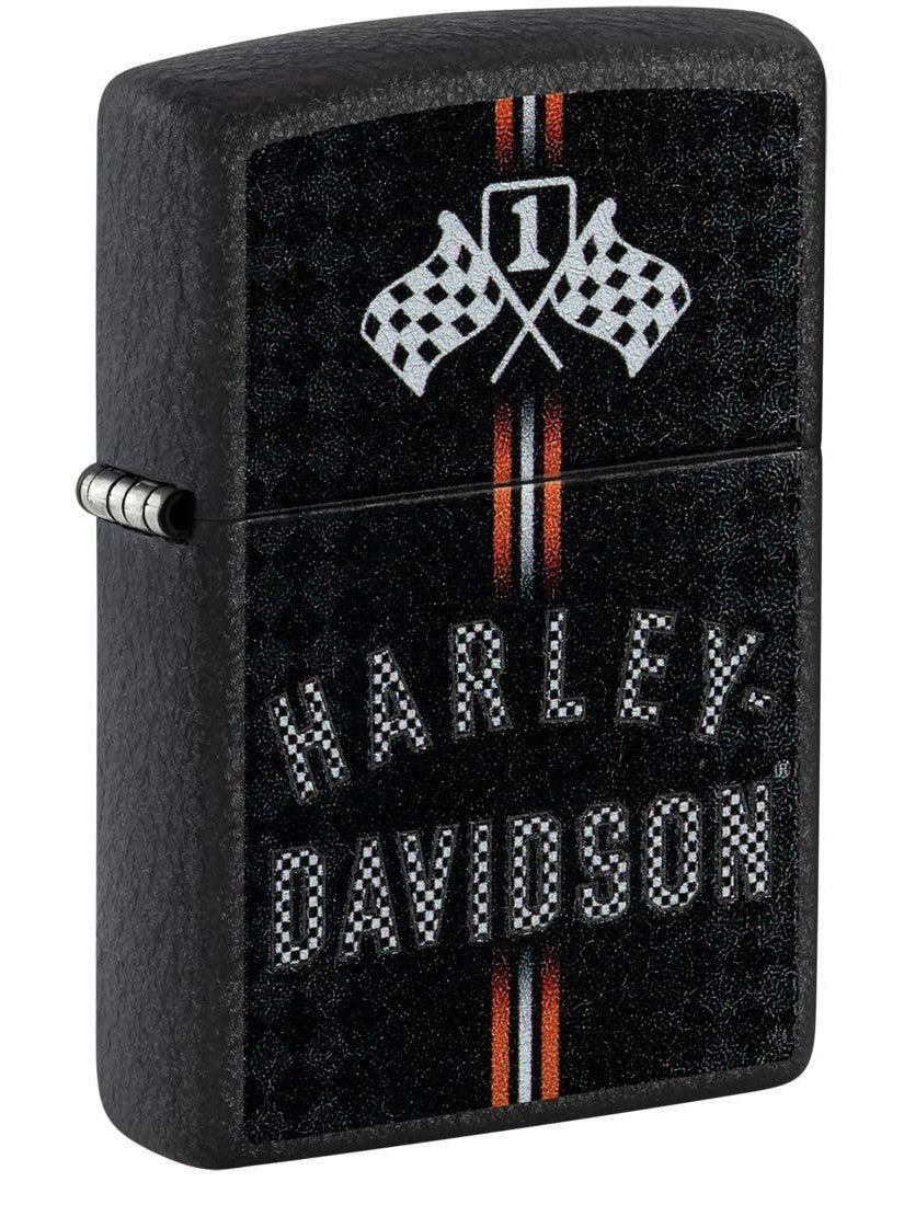 Zippo Lighter: Harley-Davidson Flags and Racing Stripes - Black Crackle 48558