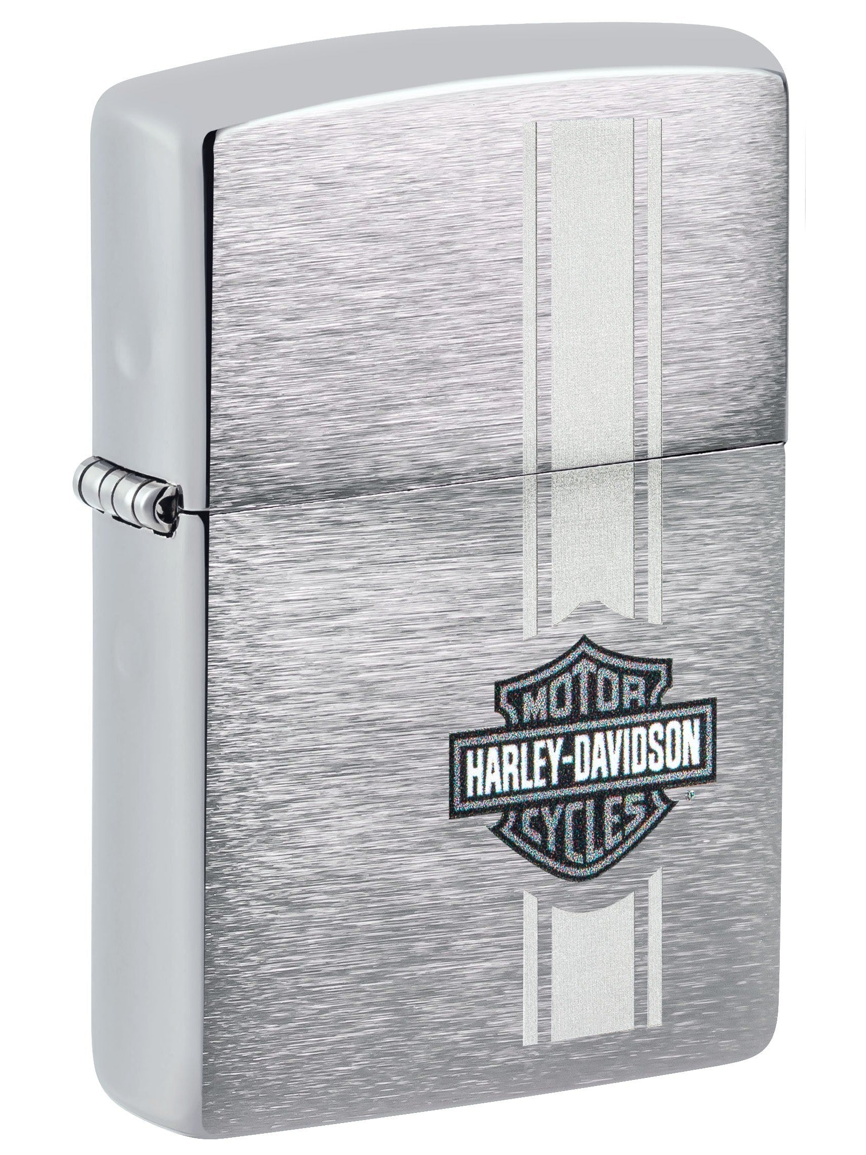 Zippo Lighter: Harley-Davidson Logo and Stripes - Brushed Chrome 49828