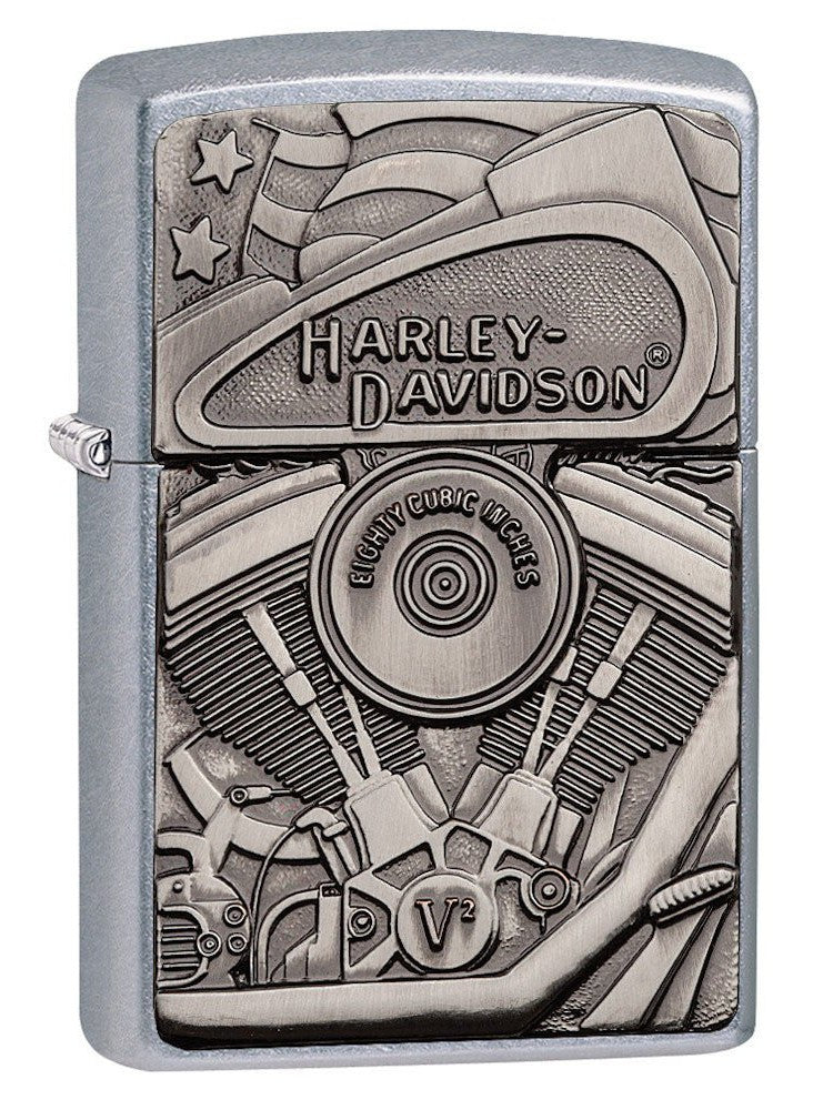 Zippo Lighter: Harley-Davidson Surprise Engine Emblem - Street Chrome Finish 29266