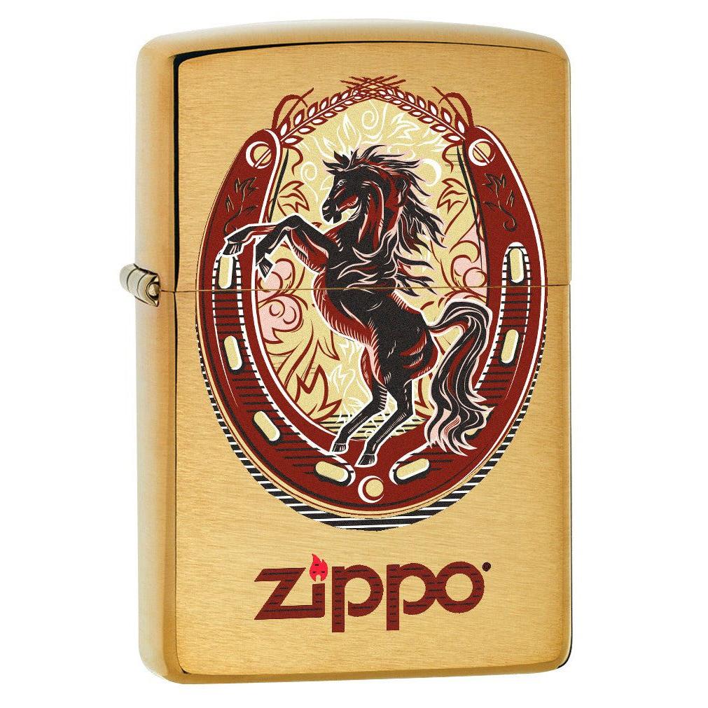 Zippo Lighter: Horse and Horseshoe - Brushed Brass 77844