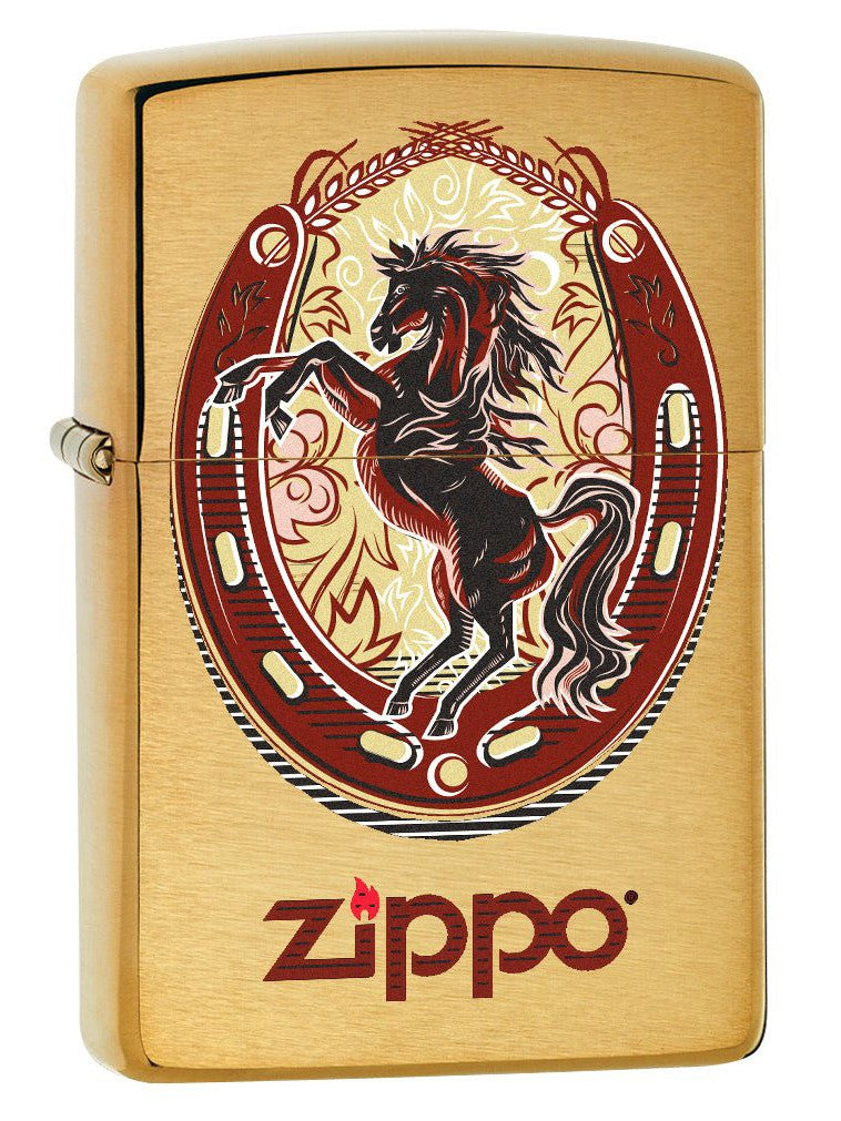 Zippo Lighter: Horse and Horseshoe - Brushed Brass 77844