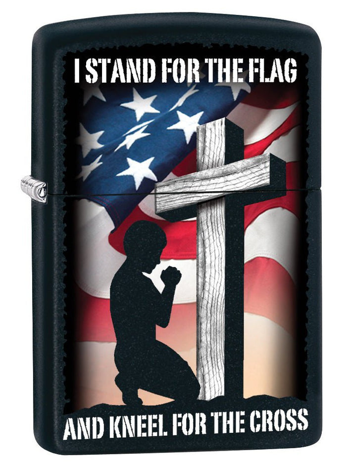 Zippo Lighter: I Stand For the Flag and Kneel For the Cross - Black Matte 79818