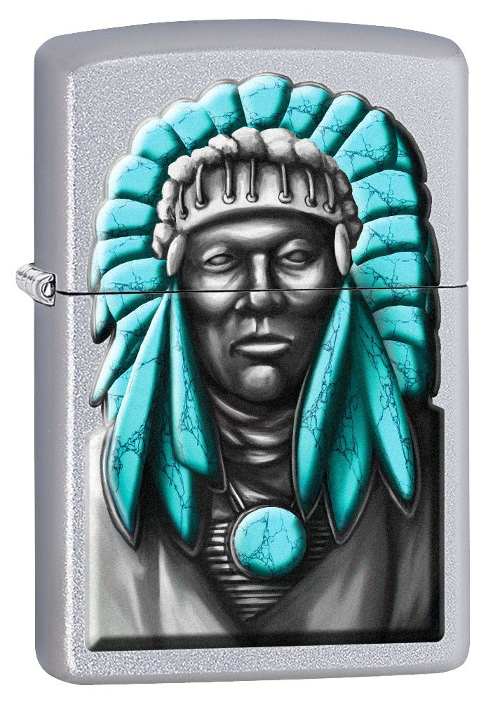 Zippo Lighter: Indian Chief - Satin Chrome 77244