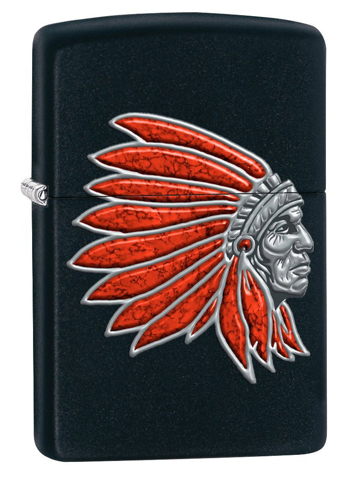 Zippo Lighter: Indian Head - Black Matte 77238
