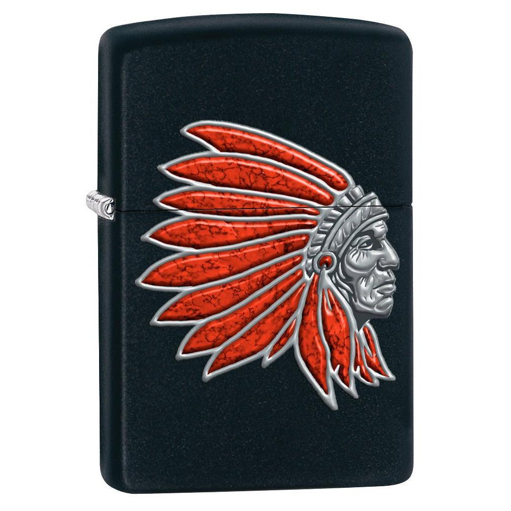 Zippo Lighter: Indian Head - Black Matte 77238