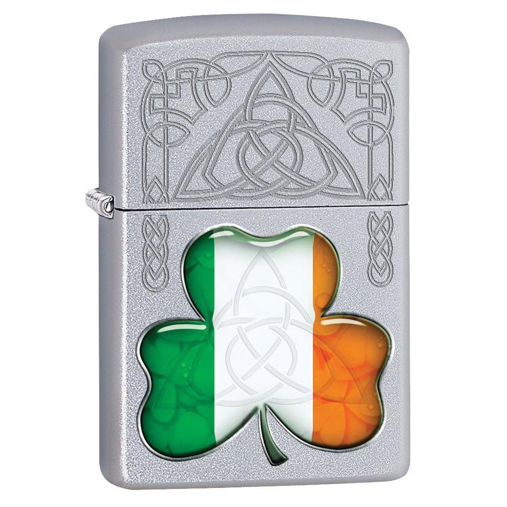Zippo Lighter: Ireland Flag and Symbols - Satin Chrome 77118