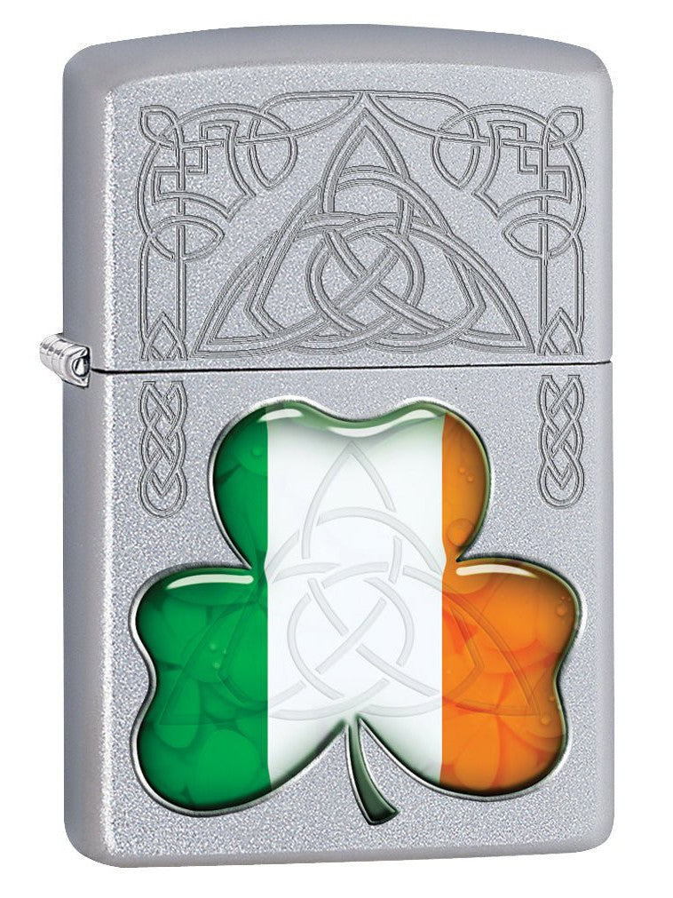 Zippo Lighter: Ireland Flag and Symbols - Satin Chrome 77118