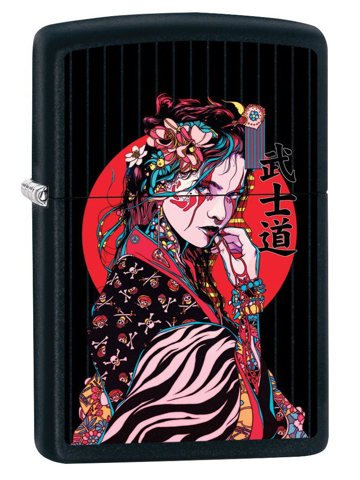 Zippo Lighter: Japanese Geisha Girl - Black Matte 80880