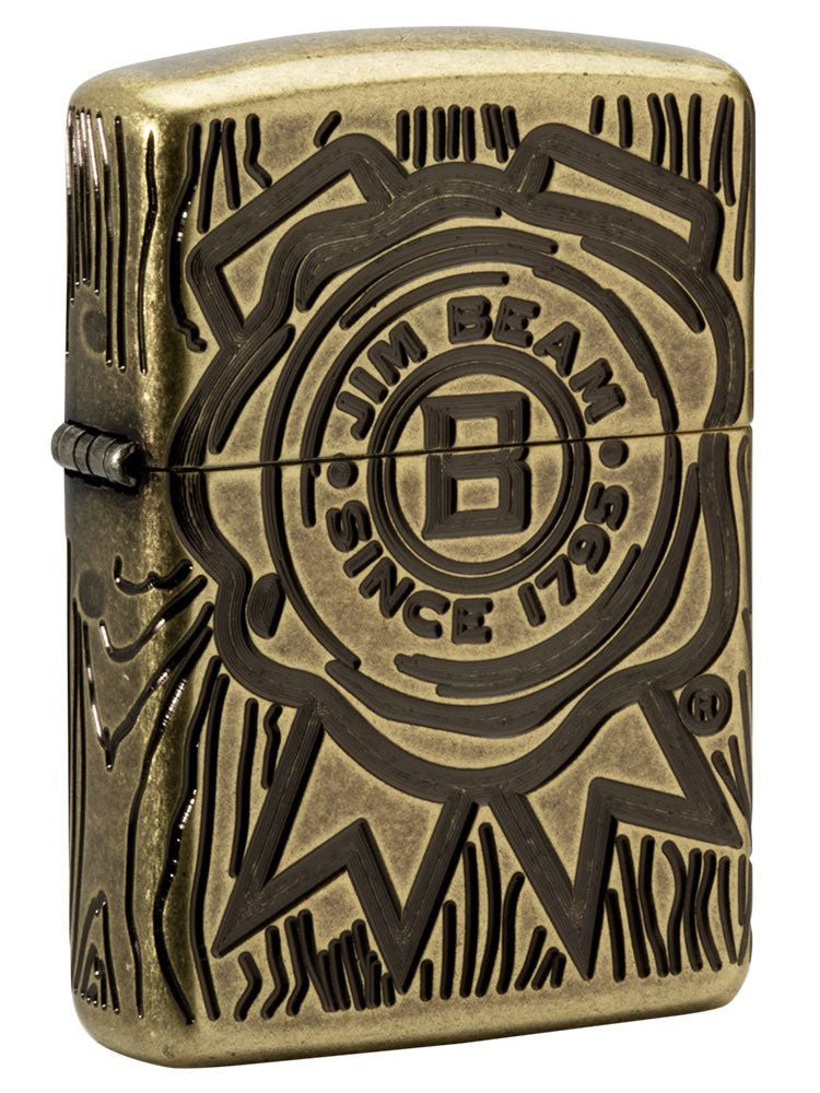 Zippo Lighter: Jim Beam, Armor Engraved - Antique Brass Plate 49284