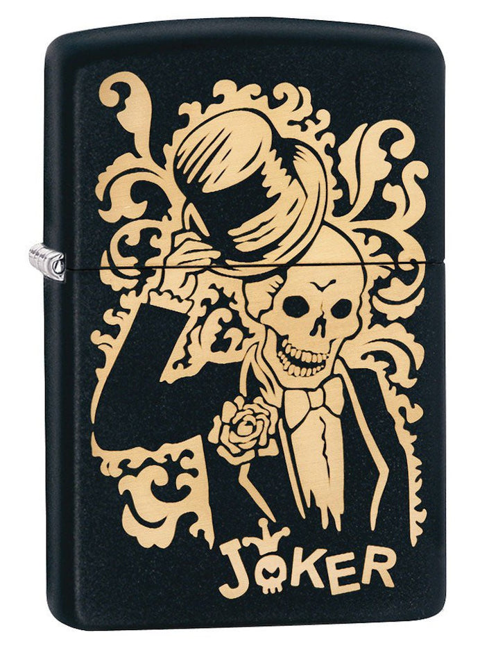 Zippo Lighter: Joker in Tuxedo, Engraved - Black Matte 29632