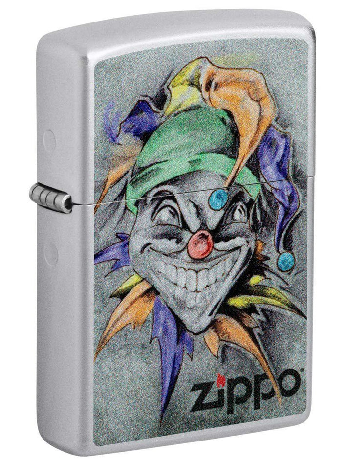 Zippo Lighter: Joker with Hat - Satin Chrome 81412