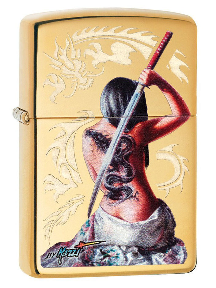 Zippo Lighter: Mazzi Samurai Girl - High Polish Brass 29668