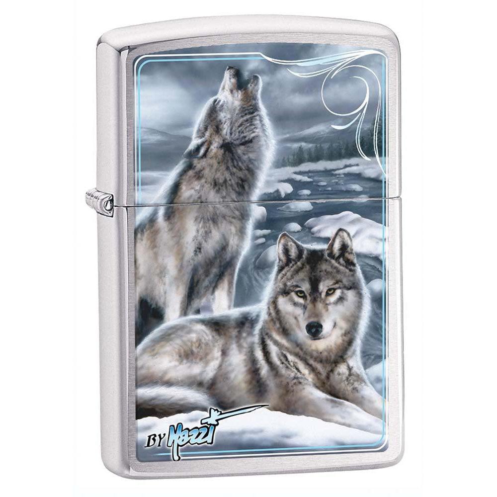 Zippo Lighter: Mazzi Winter Wolves - Brushed Chrome 81164