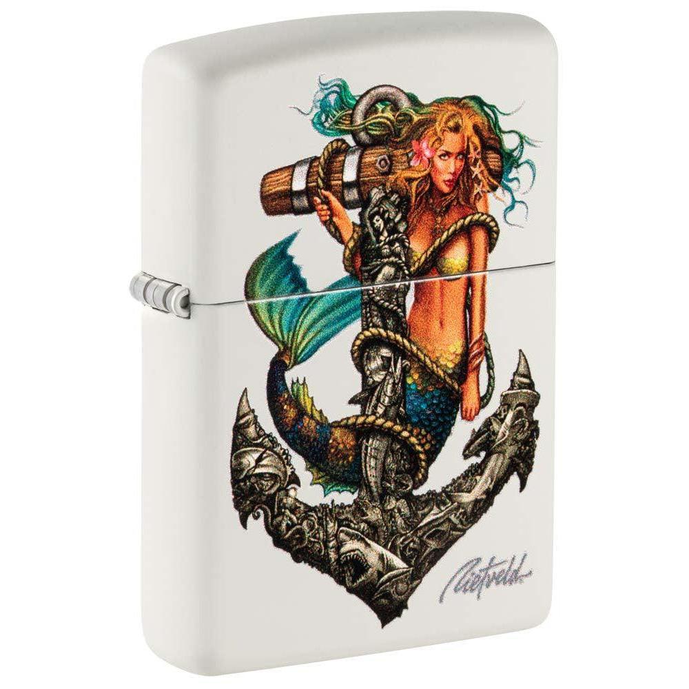 Zippo Lighter: Mermaid and Anchor by Rick Rietveld - White Matte Finish 81240